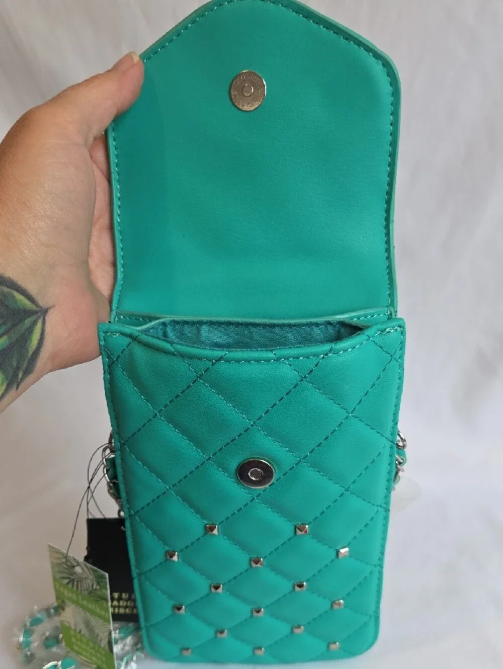 Badgley Mischka Turquoise Quilted Studded Crossbody Phone Pouch